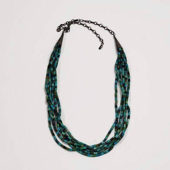 Vintage Turquoise Heishi Bead 6 Strand Sterling Silver Southwestern Necklace 27" - Picture 6 of 12